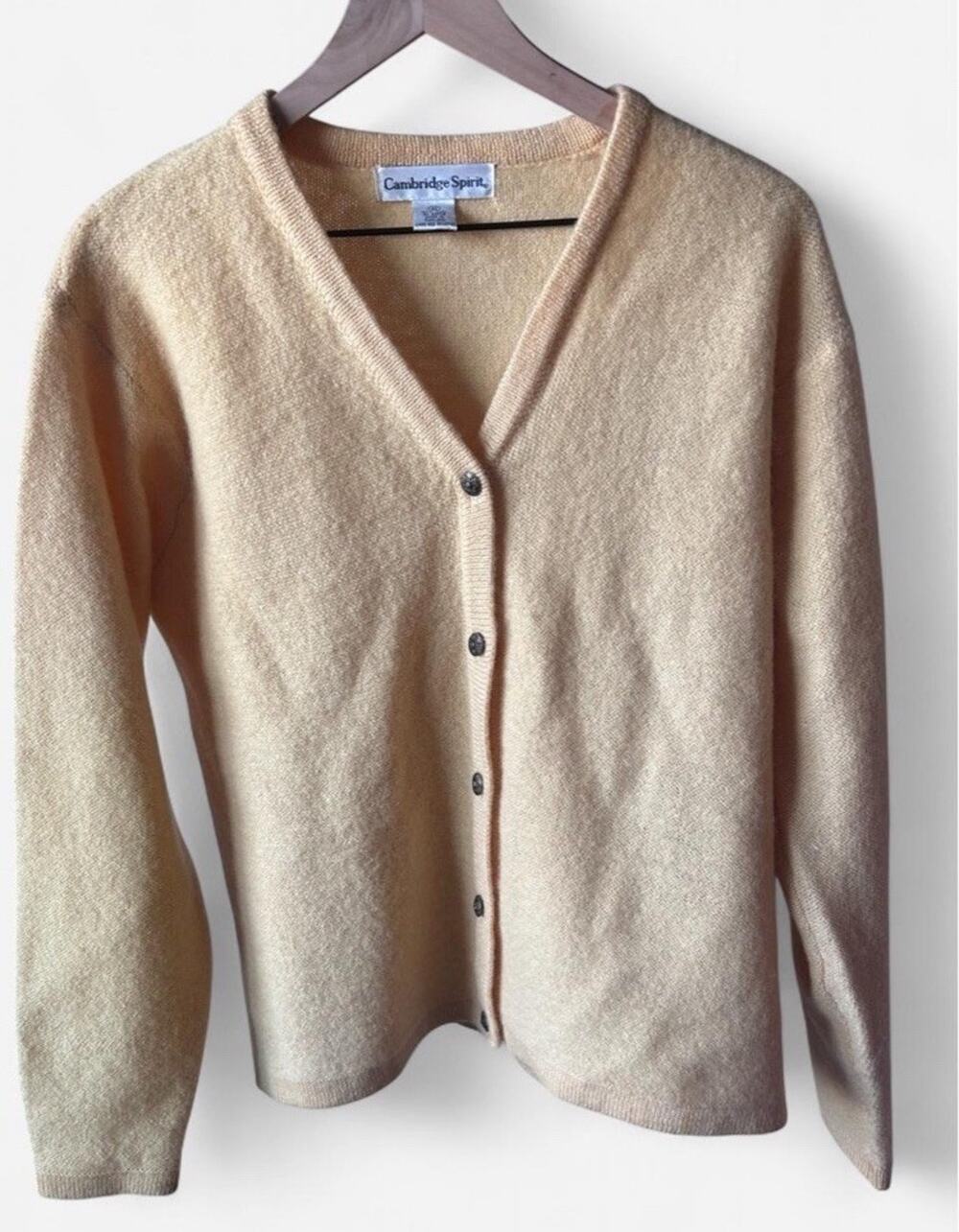 Yellow Wool Cambridge Spirit Knit V-Neck Button-Front Cardigan Sweater Women M